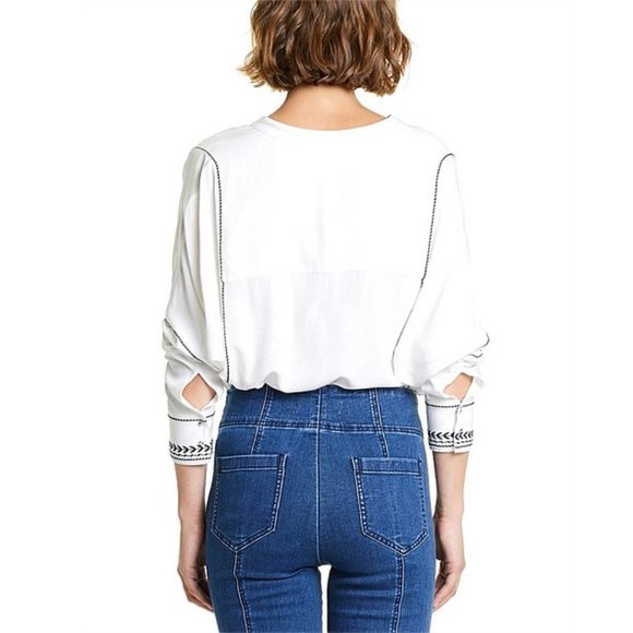 COUNTRY ROAD White Embroidered Panel Office Blouse Shirt RRP$179 - Picture 3 of 12